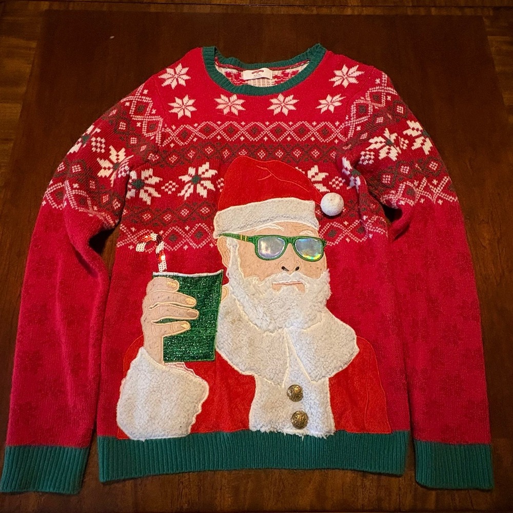 Holiday Time Men's "Cool Santa" Ugly Christmas Sweater - Small (34-36)